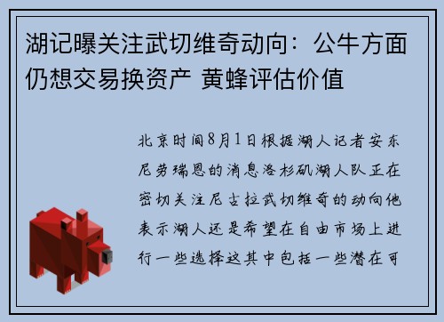 湖记曝关注武切维奇动向：公牛方面仍想交易换资产 黄蜂评估价值